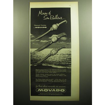 1958 Movado Diamond Watches Ad - Mirrors of Sun Brilliance