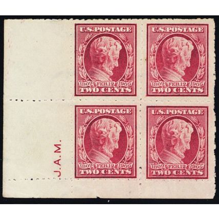 368, Mint NH (1 HR) 2¢ Private Perforation Block With Initials * Stuart Katz