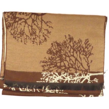 Mens Tradional Scarf Tress Pattern Brown Super Soft Mini Fringing Boxed
