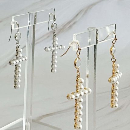 Pearl Cross Dangle Earrings