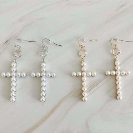 Pearl Cross Dangle Earrings