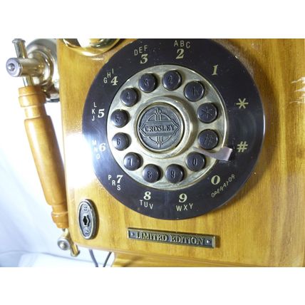Crosley CR91W Solid Oak Home Telephone Phone Wall Mount Replica Rotary WORKS*