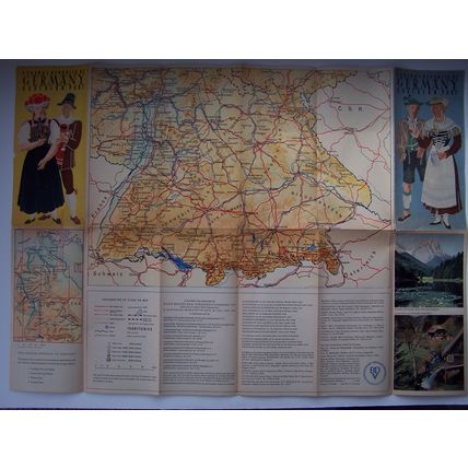 Germany Federal Republic Southern Part (Munich Bavaria) Map Vintage Pre-War