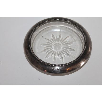 VTG MCM Decor Coasters Set of 4 Leonard Silver Plated Glass Starburst Italy