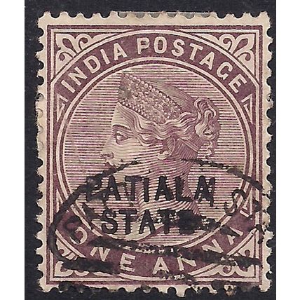 India 1891 QV 1 Anna Plum Ovpt Patiala State Used SG O9 ( M81 )