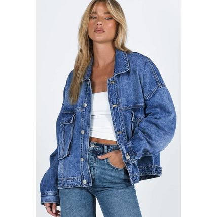 Blue Chest Pockets Drop Shoulder Loose Denim Jacket