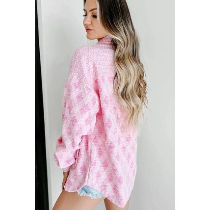 Delicacy Geometric Print Textured Flap Detail Shacket with Pocket