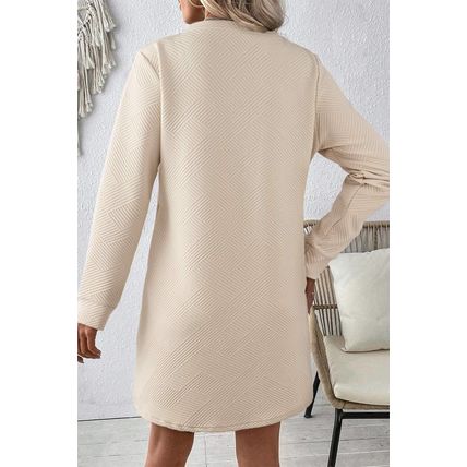 Apricot Solid Color Textured Long Sleeve Shift Dress