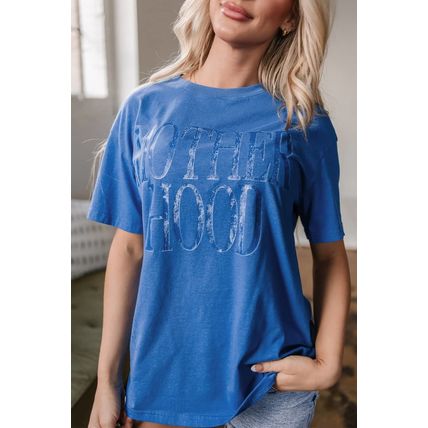 Sky Blue Vintage MOTHERHOOD Letter Graphic T Shirt