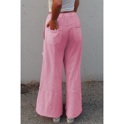 Bonbon Mineral Wash Exposed Seam Drawstring High Waist Wide Leg Cargo Pants
