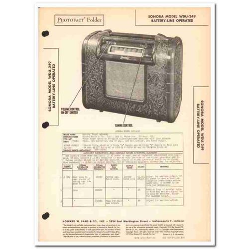 sonora model wdu-249 portable 4-tube am radio sams photofact manual