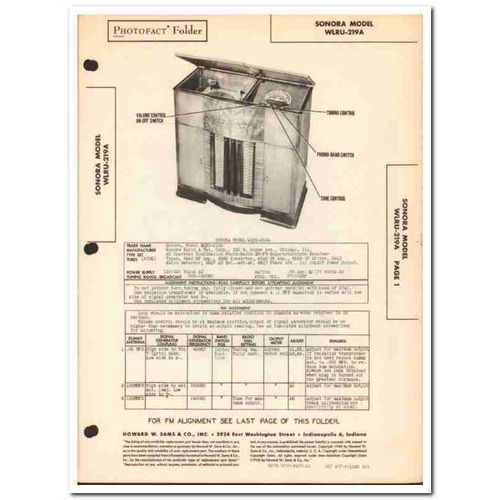 sonora model wlru-219a 9-tube am fm radio phono sams photofact manual