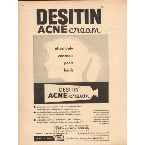 destin chemical company 1959 acne cream peels heals medical vintage ad