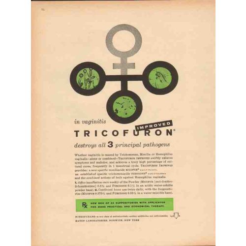 eaton laboratories 1959 tricofuron vaginitis medical vintage ad