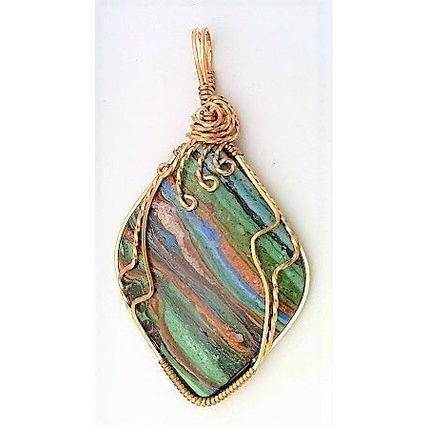 Rainbow Cal Silica Bronze Wire Wrap Gemstone Pendant 39