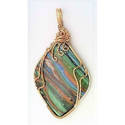 Rainbow Cal Silica Bronze Wire Wrap Pendant 39