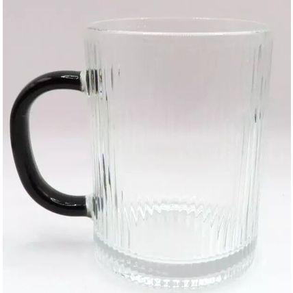 Ridged Glass Mug with Black Handle 10 CM Cold Drinks Only Gift Summer Beverages