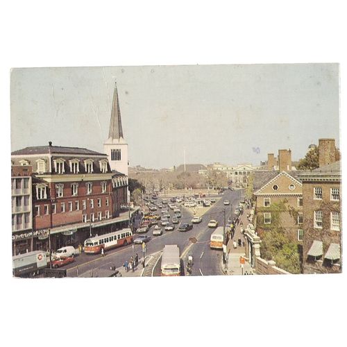 HARVARD SQUARE, CAMBRIDGE, MASSACHUSETTS USA used postcard 1968 postmark =