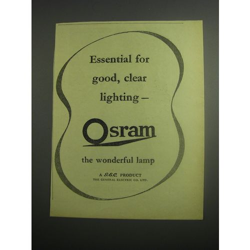 1948 G.E.C. Osram Lamp Ad - Essential for good, clear lighting