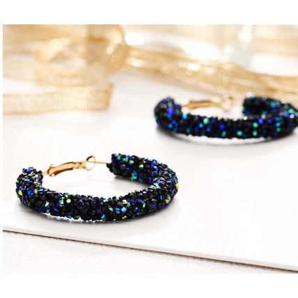 Punk Rock Big Crystal Earrings - Black with Blue