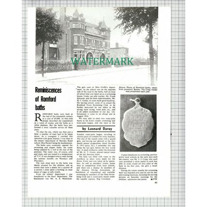 (6594) Romford Baths Essex Leonard Davey - 1973 Article
