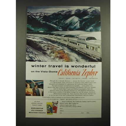 1958 California Zephyr Train Ad - Winter travel is wonderful on the Vista-Dome