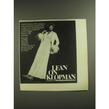 1974 Burlington Industries Klopman Jacket and Gown by Edith Flagg Advertisement