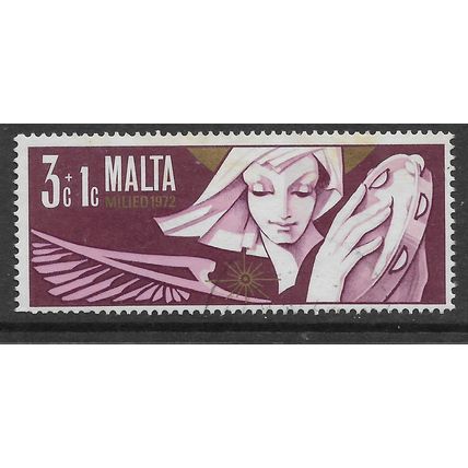MALTA 1972 CHRISTMAS 3c + 1c PLUM LAVENDER & GOLD SG 483 FINE USED