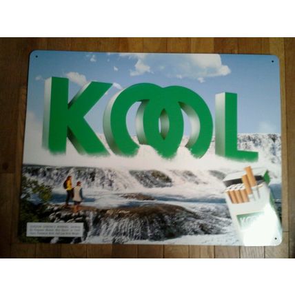 1997 Kool Cigarettes Metal Sign Waterfall w Hikers 18" X 24"