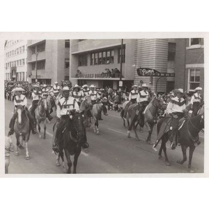 Canadian Rodeo Riders Procession at Petroleum Building Postcard