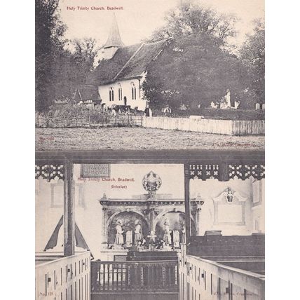 Holy Trininty Bradwell Church Grounds & Interior 2x Antique Postcard s