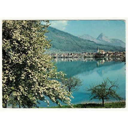 Photoglob postcard Arth Am See, Lake Zug, Schwyz, Switzerland. Mythen peaks