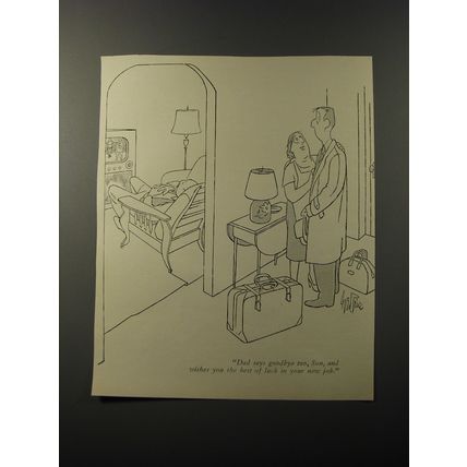 1953 Cartoon by George Price - Dad says goodbye too, Son, and wishes you best