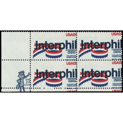 1632, Mint NH 13¢ Color Shift Error Zip Block of Four Stamps - Stuart Katz