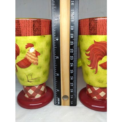 Debbie Mumm For JoAnn Fabrics Set of 2 Rooster Pedestal Mugs Farm Ceramic