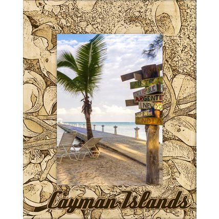 Cayman Islands with Seashells Laser Engraved Wood Picture Frame Portrait 5 x 7