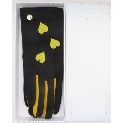 Ladies Gloves Two Tone Black with Yellow Hearts Detail 24.5 CM Gift Christmas