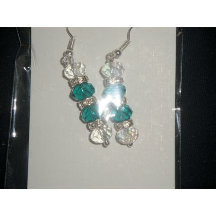 Fabulous dark emerald green & clear crystal glass rondelle earrings