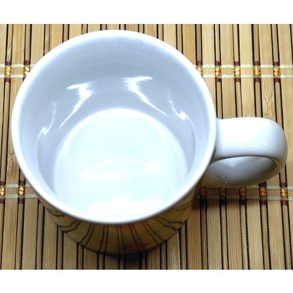 fib Burton & Burton Circles & Dots Coffee Tea Mug Lime Green Yellow Red Easter