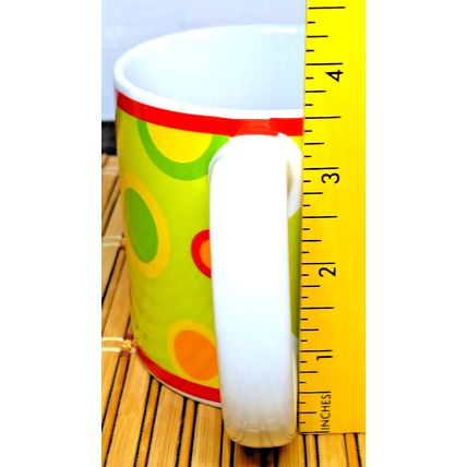 fib Burton & Burton Circles & Dots Coffee Tea Mug Lime Green Yellow Red Easter
