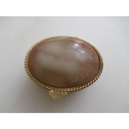 Gold Coloured Metal - Trinket/Pill Box - Onyx (?) on Lid