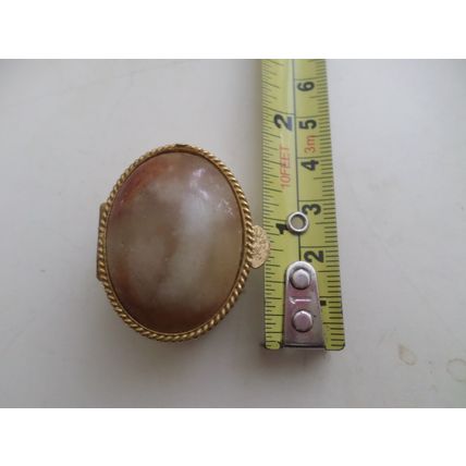 Gold Coloured Metal - Trinket/Pill Box - Onyx (?) on Lid