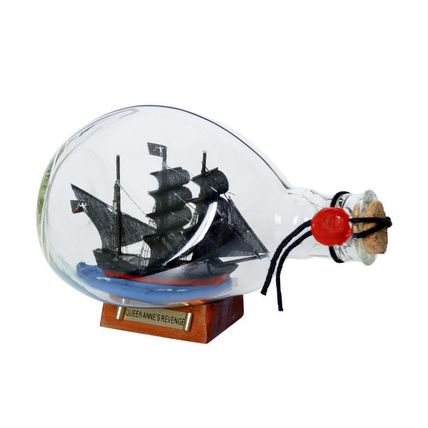 Pack Of 2] Wooden Blackbeard's Queen Anne's Revenge Pirate Ship in a Glass B...