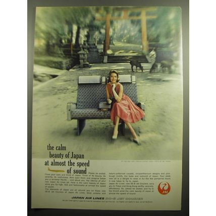 1960 JAL Japan Air lines Ad - calm beauty of Japan at almost the speed of sound