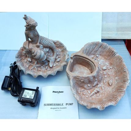 NEW MERMAID & SEASHELL INDOOR TABLE-TOP POLYRESIN WATER FOUNTAIN - 10 1/2 " TALL