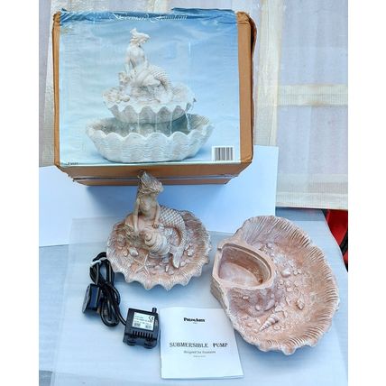 NEW MERMAID & SEASHELL INDOOR TABLE-TOP POLYRESIN WATER FOUNTAIN - 10 1/2 " TALL
