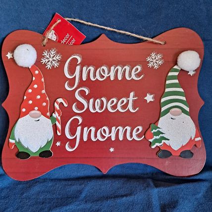 New CHRISTMAS WALL HANGING "Gnome Sweet Gnome" Holiday Decor MDF