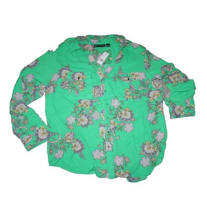 Womens Blous Long sleeve Button up Shirt Size XL Green NY & Company New York