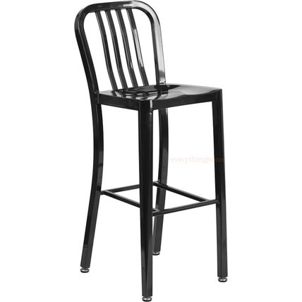 Mid-Century Black 'Navy' Style Bar Stool Cafe Chair In-Outdoor Commercial 30" Ht