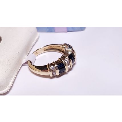 Estate 1.95ctw Natural Blue and Wht Sapphire 10Kt Yellow Gold Bar Band Ring22444